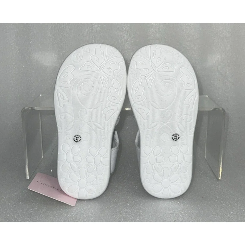 Christie & Jill Sandals Lil Mila White & Pink Flowers Little Girls‎ Size 7M New